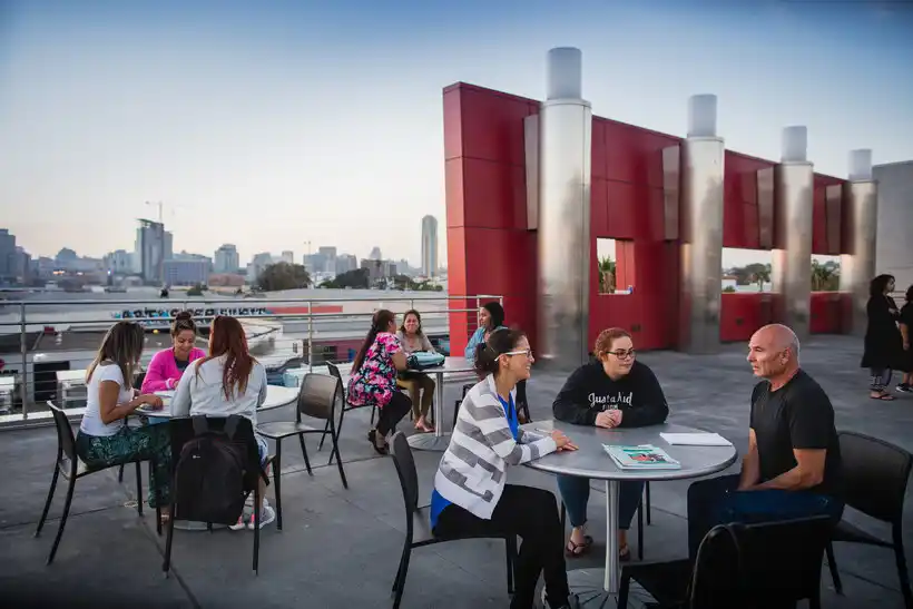 Students practice English as a Second Language on the rooftop of the then-César Chávez Campus in Barrio Logan.