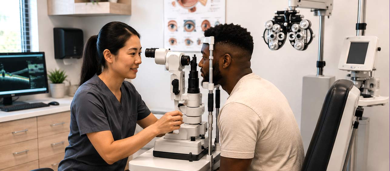Optometrist and patient
