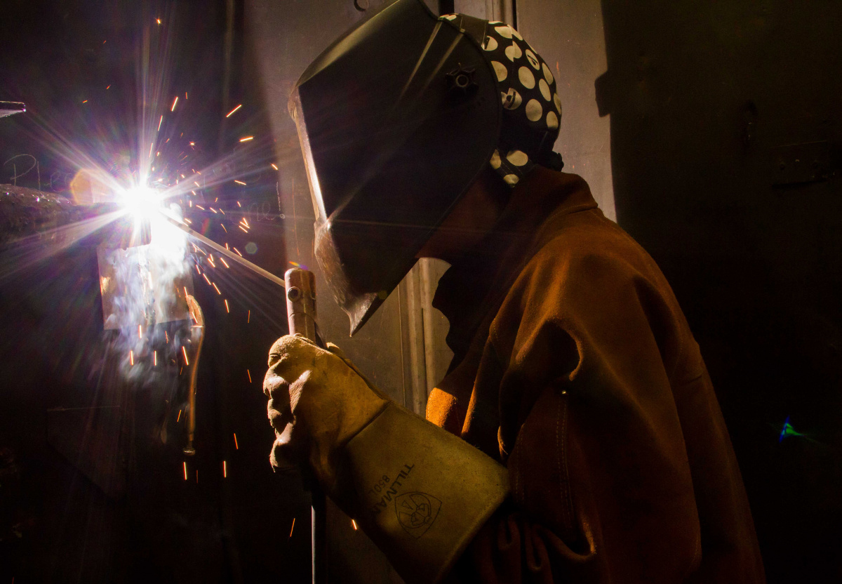 Andrea Cook works on Shielded Metal Arc Welding project