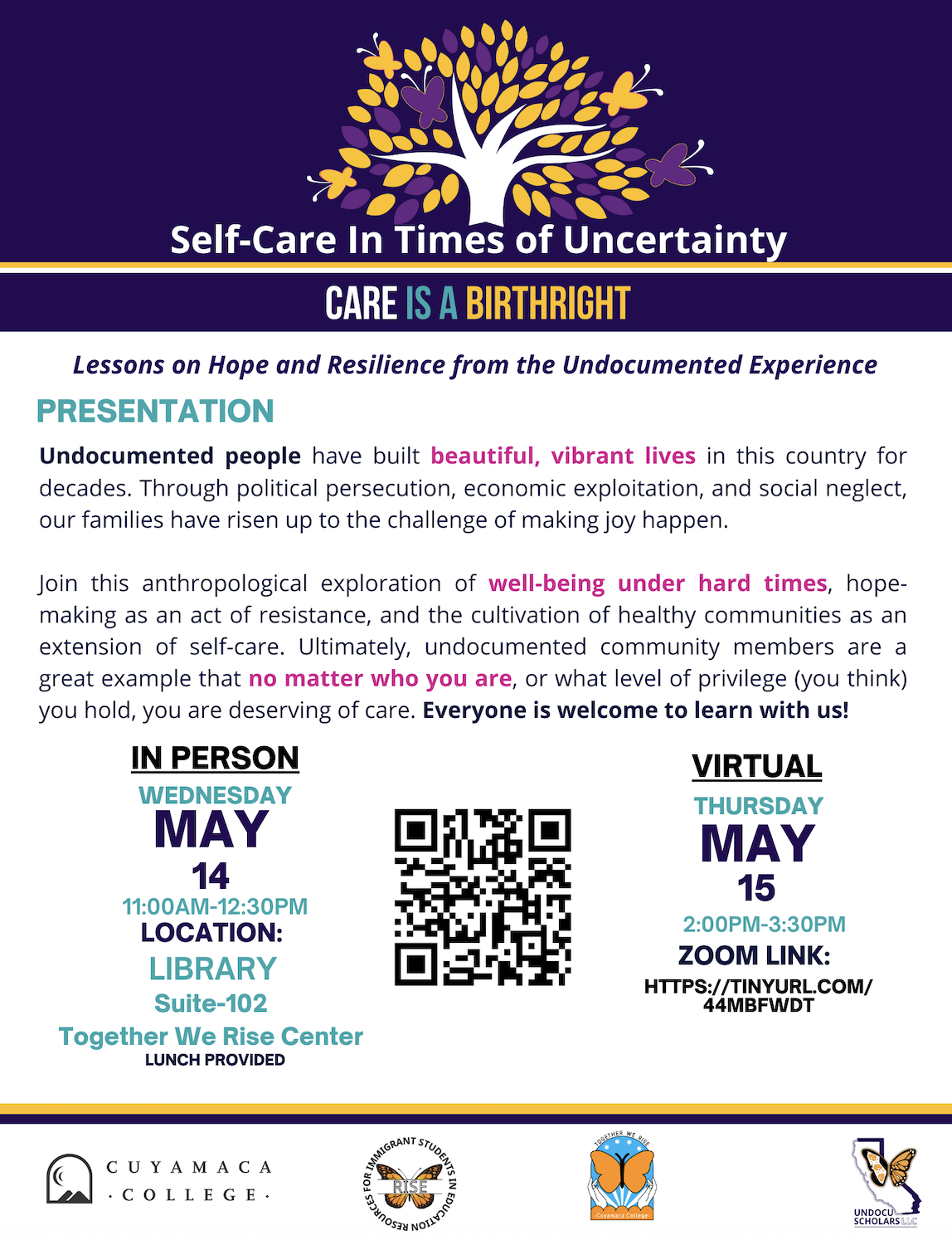 Flyer for "Lessons on Hope and Resilience" event