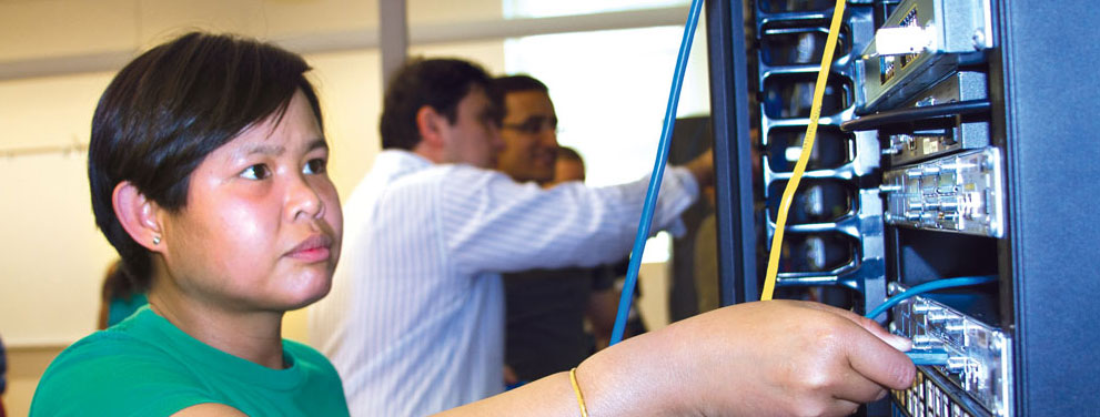 Cisco students working on switches