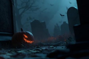 pumpkin in graveyard