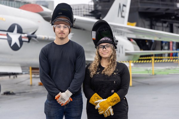 SDCCE Student Welders Mark Silva, and Ariana Espinoza On Board USS Midway