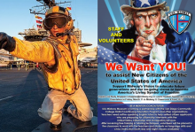 picture of poster and man on Midway Aircraft Carrier