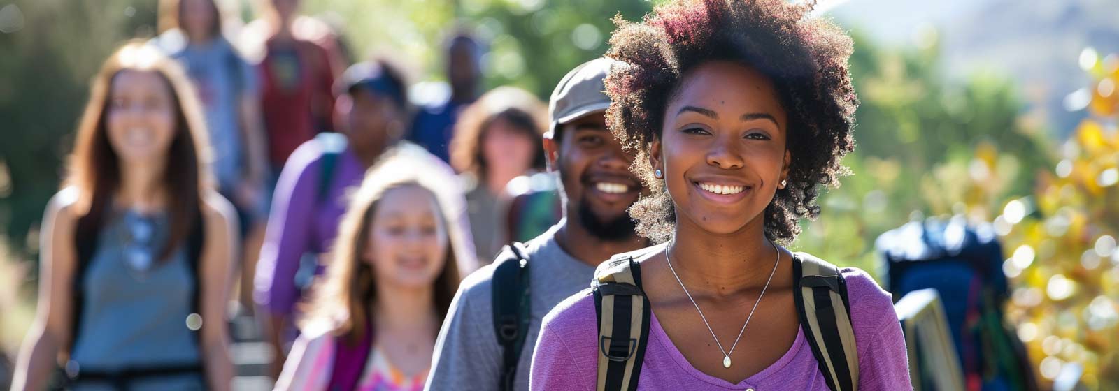 Students walking down a path